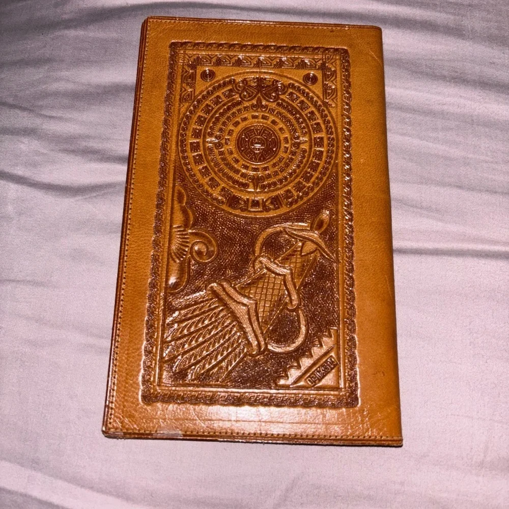 Vintage New Mexican Unisex Bi-Fold WALLET Hand Tooled Genuine Leather Aztec Art - Picture 2 of 11